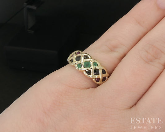 14k Yellow Gold Natural Multi Gem Celtic Knot Ladies Band Ring 3.6g i19903b