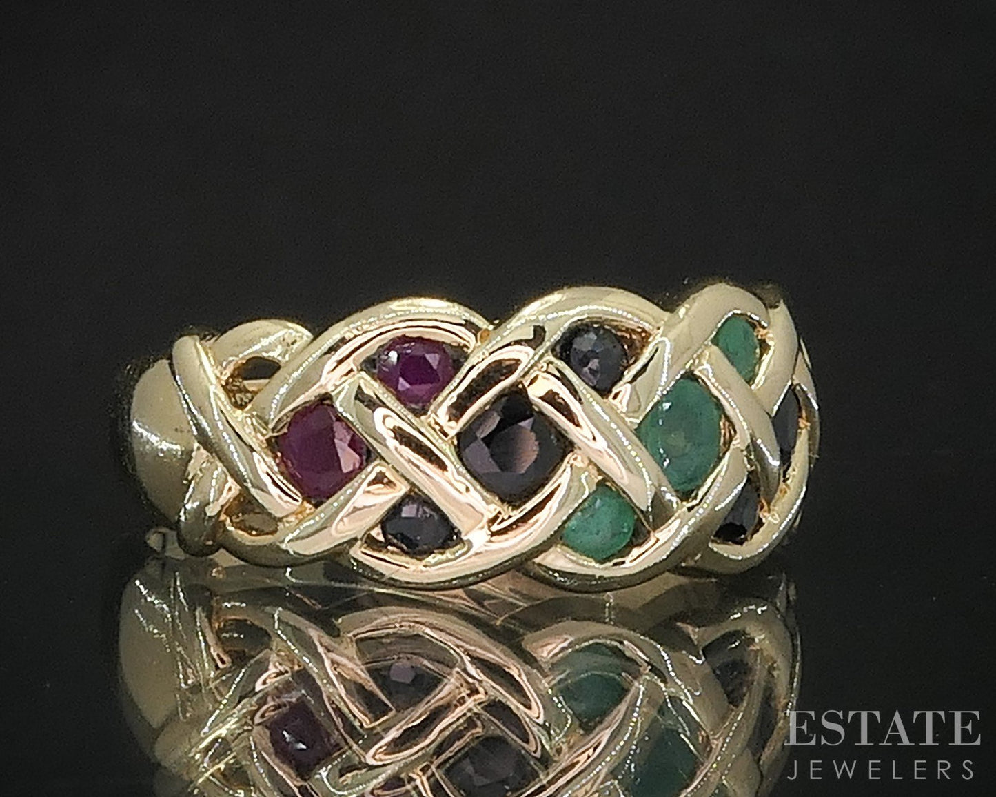 14k Yellow Gold Natural Multi Gem Celtic Knot Ladies Band Ring 3.6g i19903b