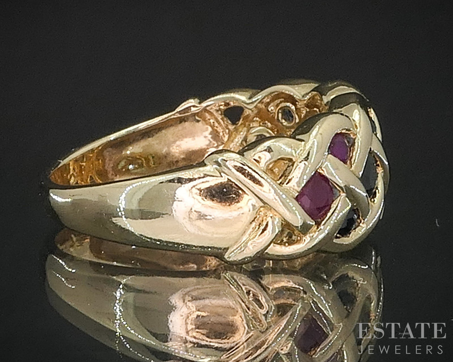 14k Yellow Gold Natural Multi Gem Celtic Knot Ladies Band Ring 3.6g i19903b