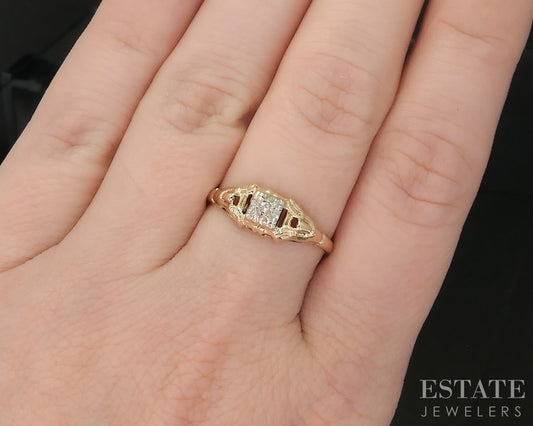 Antique 14k Yellow Gold European Natural .04ct Diamond Engagement Ring i19902b