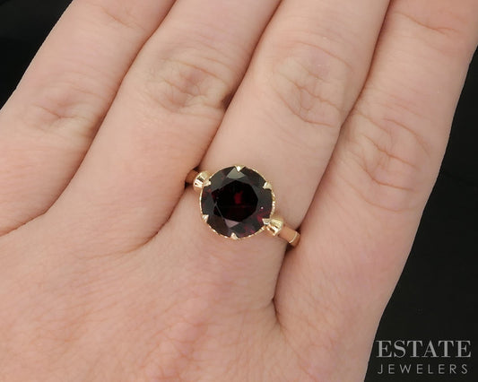 Vintage 14k Yellow Gold Natural Garnet Solitaire Ladies Ring 4.7g i19907b