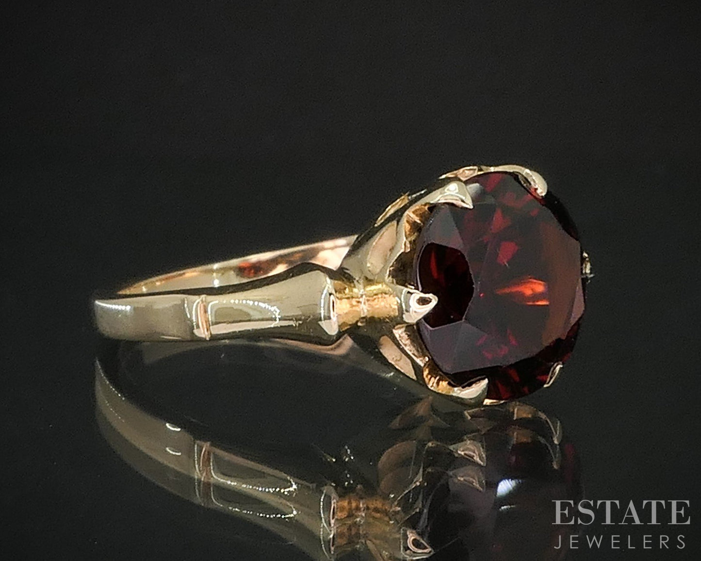 Vintage 14k Yellow Gold Natural Garnet Solitaire Ladies Ring 4.7g i19907b