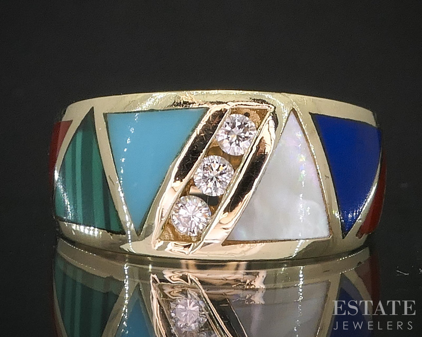 14k Yellow Gold Natural Multi Gem & Diamond Ladies Band Ring 6.2g i19901b