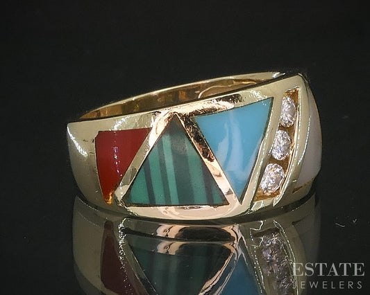 14k Yellow Gold Natural Multi Gem & Diamond Ladies Band Ring 6.2g i19901b