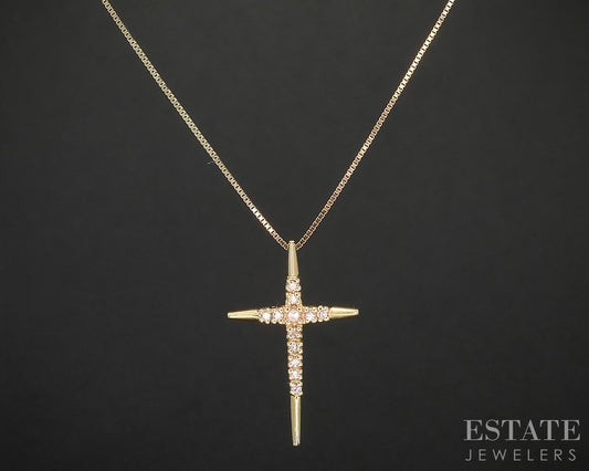14k Yellow Gold Natural .10ctw Diamond Cross Ladies Necklace 2.1g 18"L i19914b