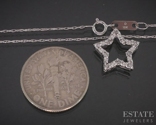 10k White Gold Natural Diamond Open Star Ladies Necklace 1.1g 18"L i19899b
