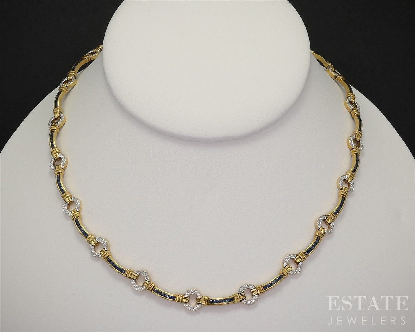 18k Yellow Gold Natural Blue Sapphire & Diamond Ladies Necklace 24g 17"L i19936