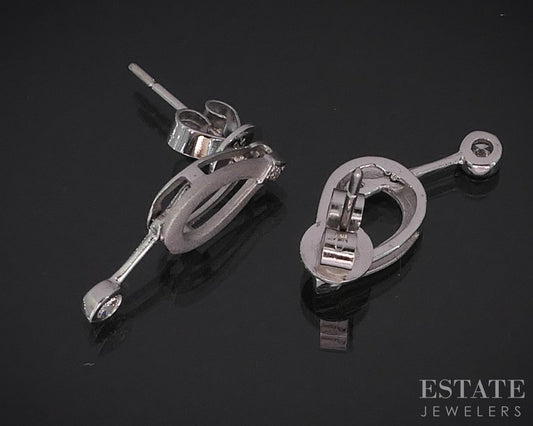 18k White Gold Natural .05ctw Diamond Teardrop Pendulum Earrings 2.9g i19938