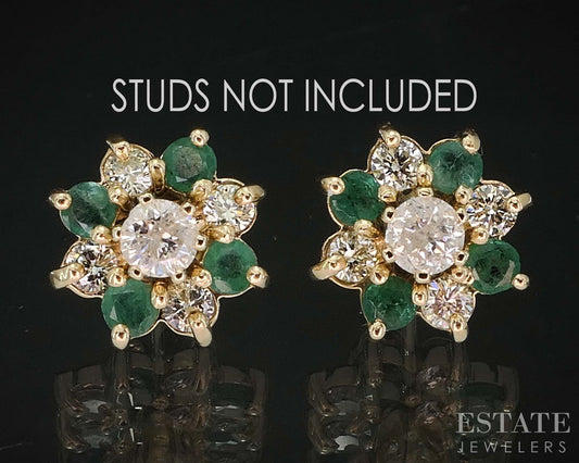 14k Yellow Gold Natural Emerald & Diamond Stud Earring Enhancers i19937