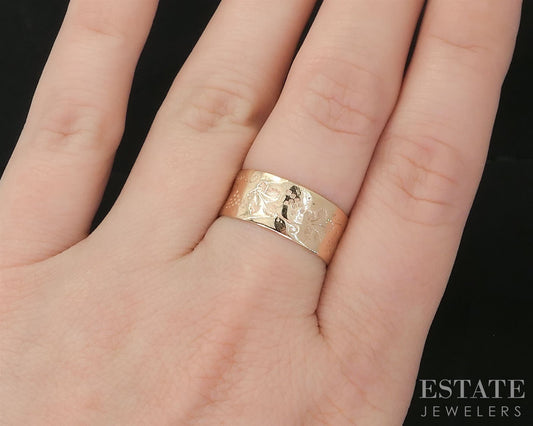 Antique Victorian 10k Yellow Gold 8mm Grape Leaf Cigar Band Ring 2.5g i19892