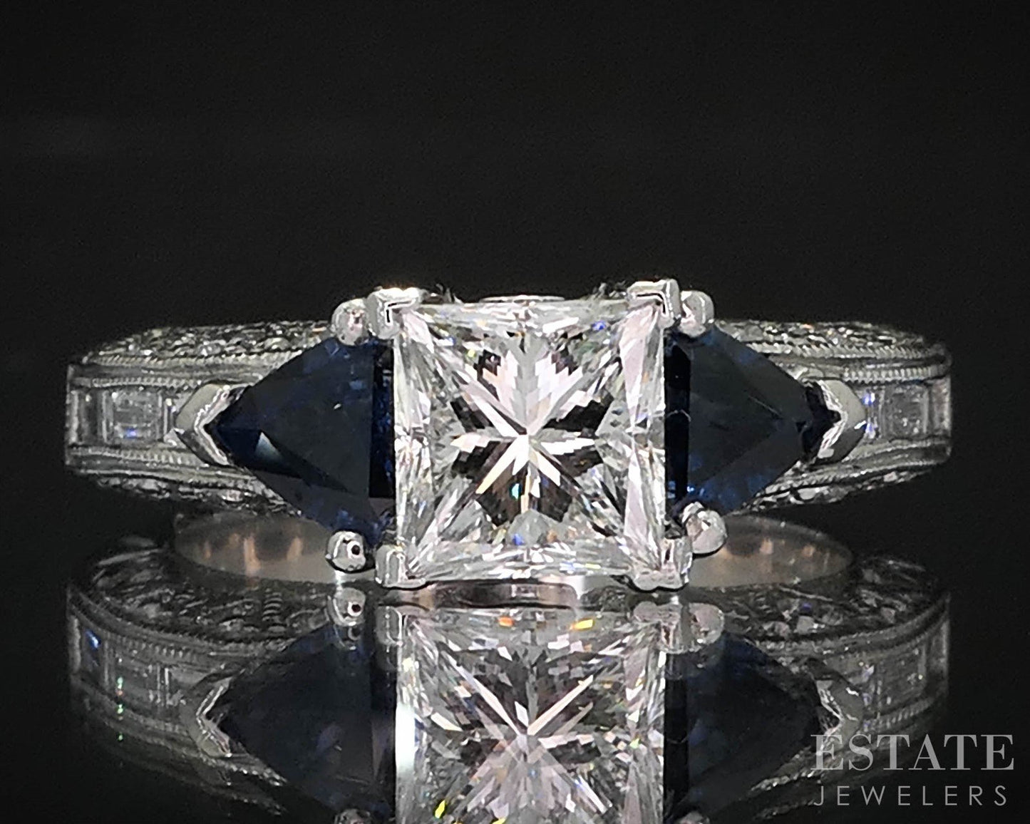 Platinum Tacori Princess 1.07ct Diamond & Blue Sapphire Engagement Ring i19926