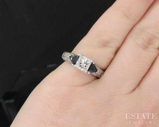 Platinum Tacori Princess 1.07ct Diamond & Blue Sapphire Engagement Ring i19926