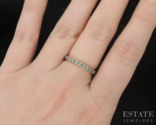 18k Yellow Gold Armenta Turquoise Enameled Eternity Band Ring 2.3g i19919