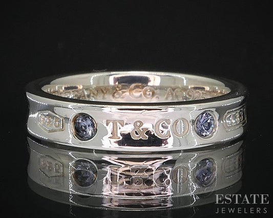 Sterling Silver Tiffany & Co. 1837 Collection Blue Sapphire Band Ring 3g i19935