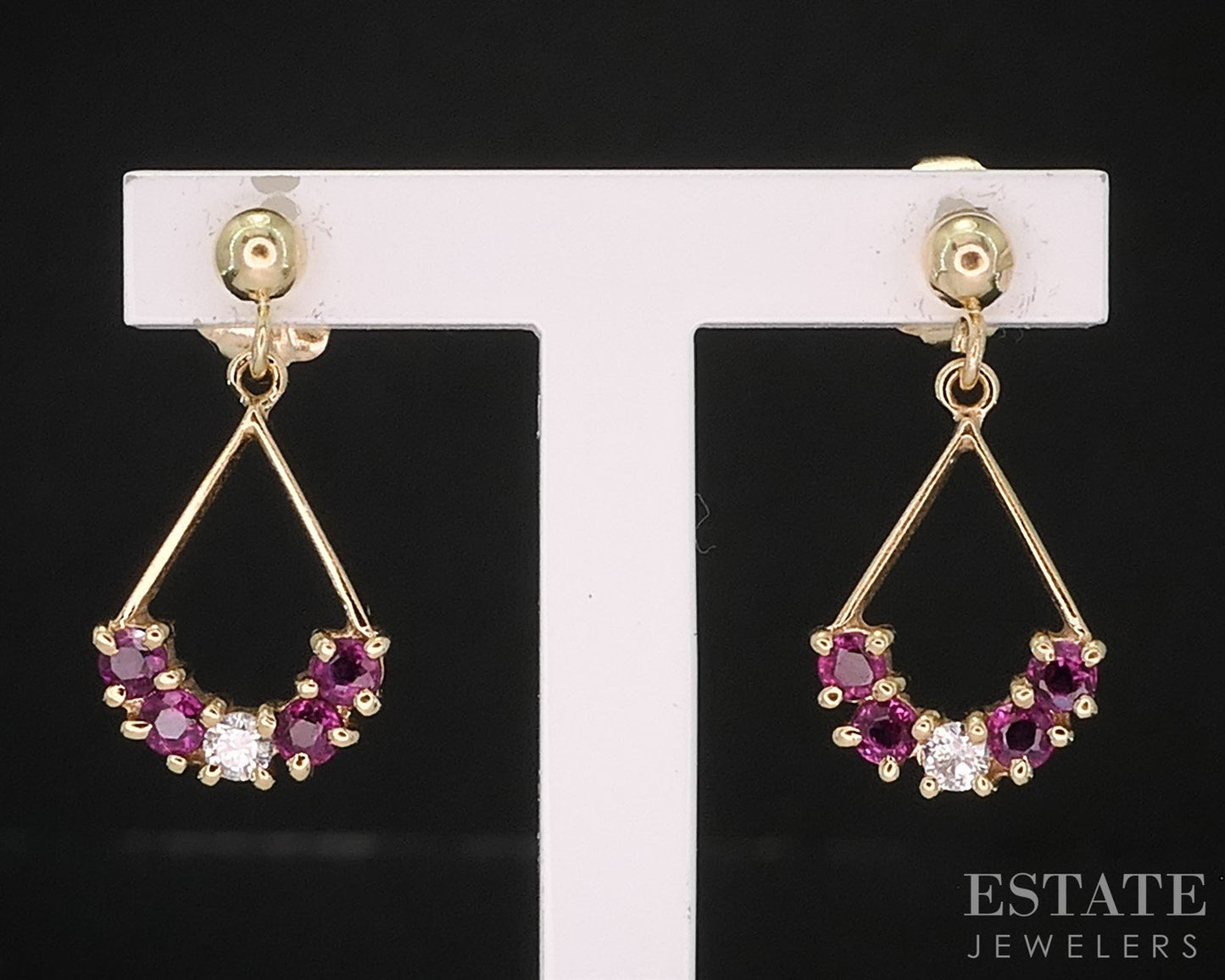 14k Yellow Gold Natural Ruby & Diamond Teardrop Ladies Earrings 1.5g i19920