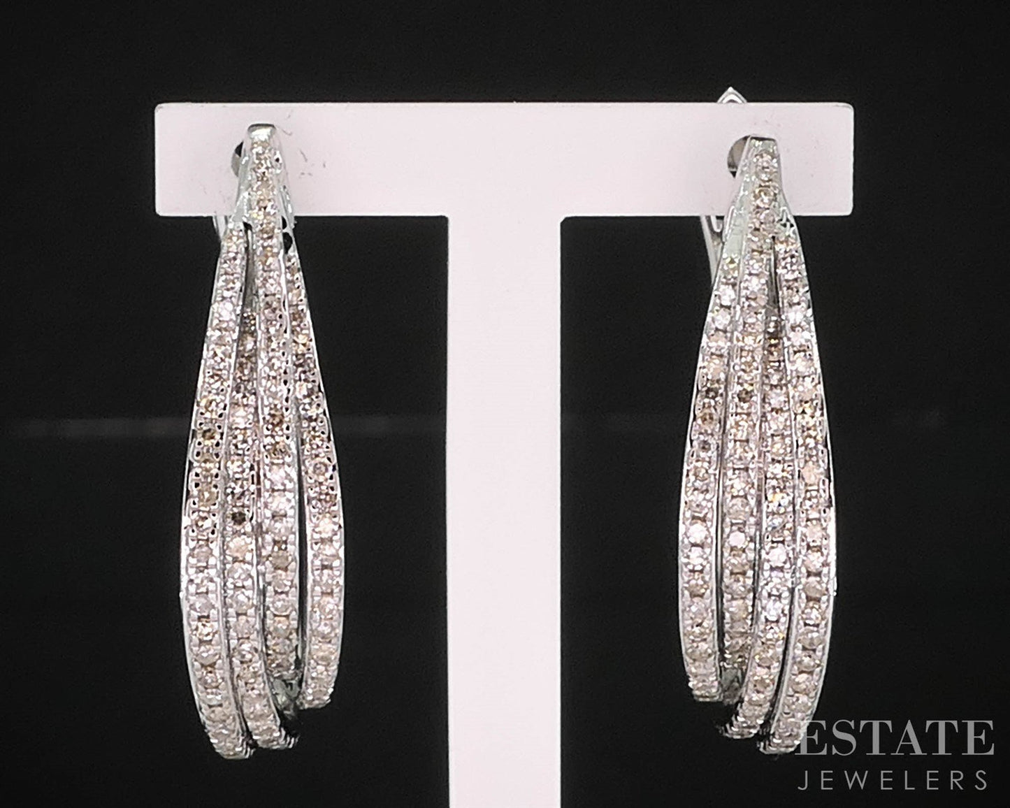 10k White Gold Four Row Natural .50ctw Diamond Hinged Hoop Earrings 6.3g i19921