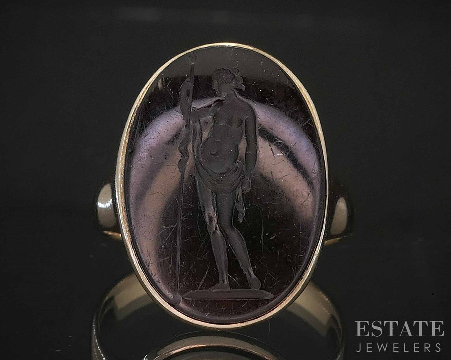 Antique Victorian 14k Yellow Gold Carnelian Hyegia Intaglio Ring 7.5g i19924