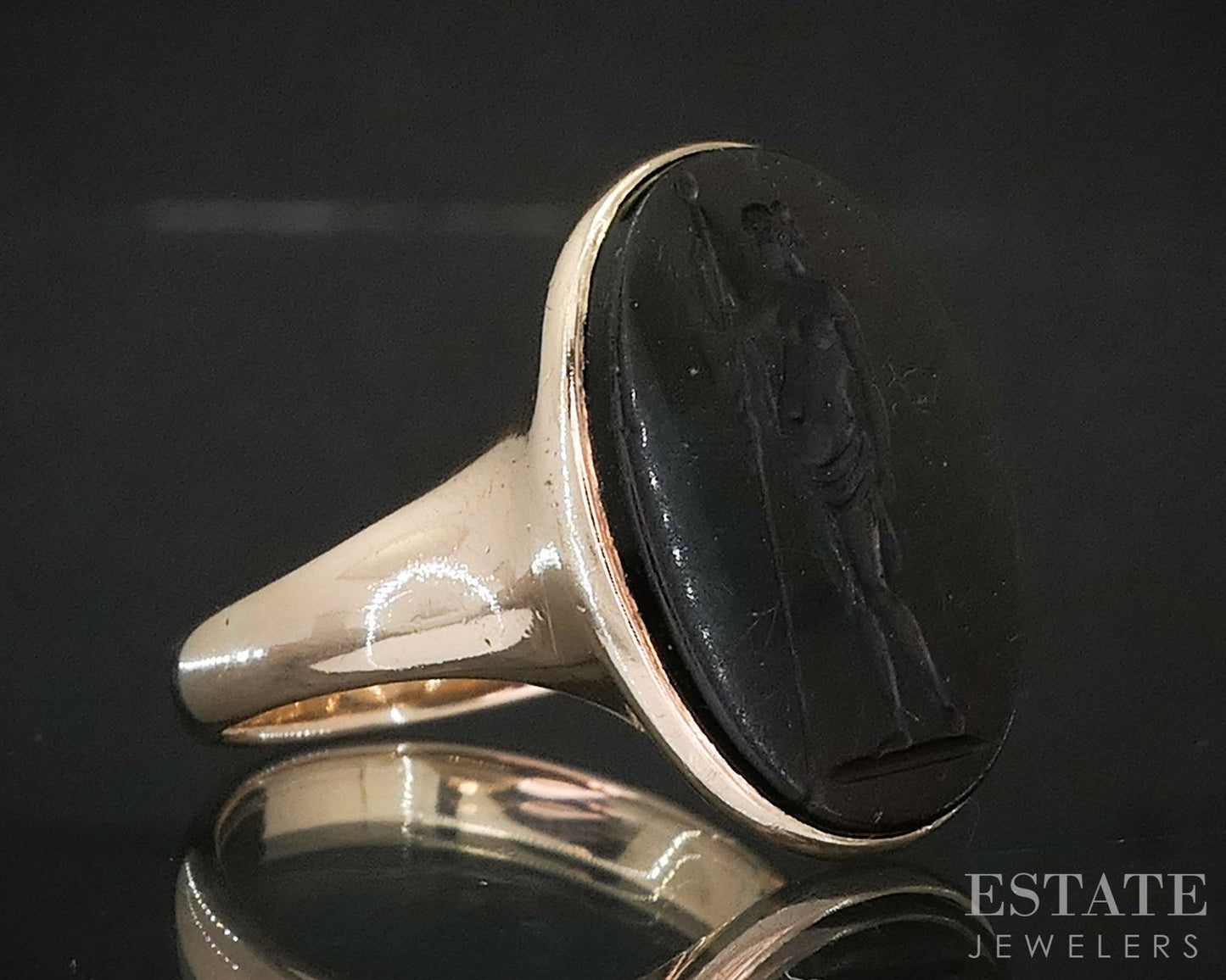 Antique Victorian 14k Yellow Gold Carnelian Hyegia Intaglio Ring 7.5g i19924