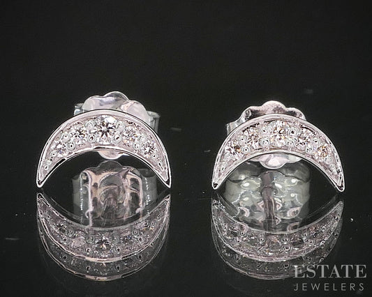 10k White Gold Lab Created .10ctw Diamond Crescent Moon Stud Earrings i19943