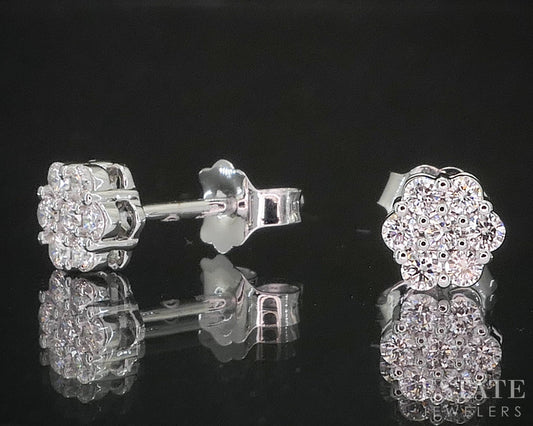 10k White Gold Lab Created .55ctw Diamond Cluster Stud Earrings i19941