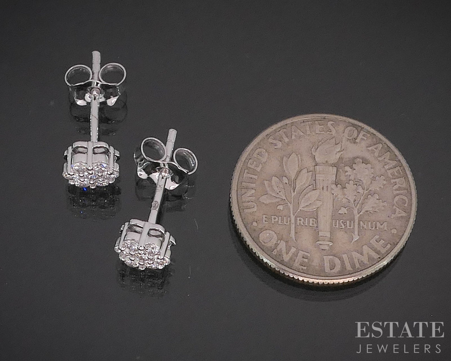 10k White Gold Lab Created .55ctw Diamond Cluster Stud Earrings i19941
