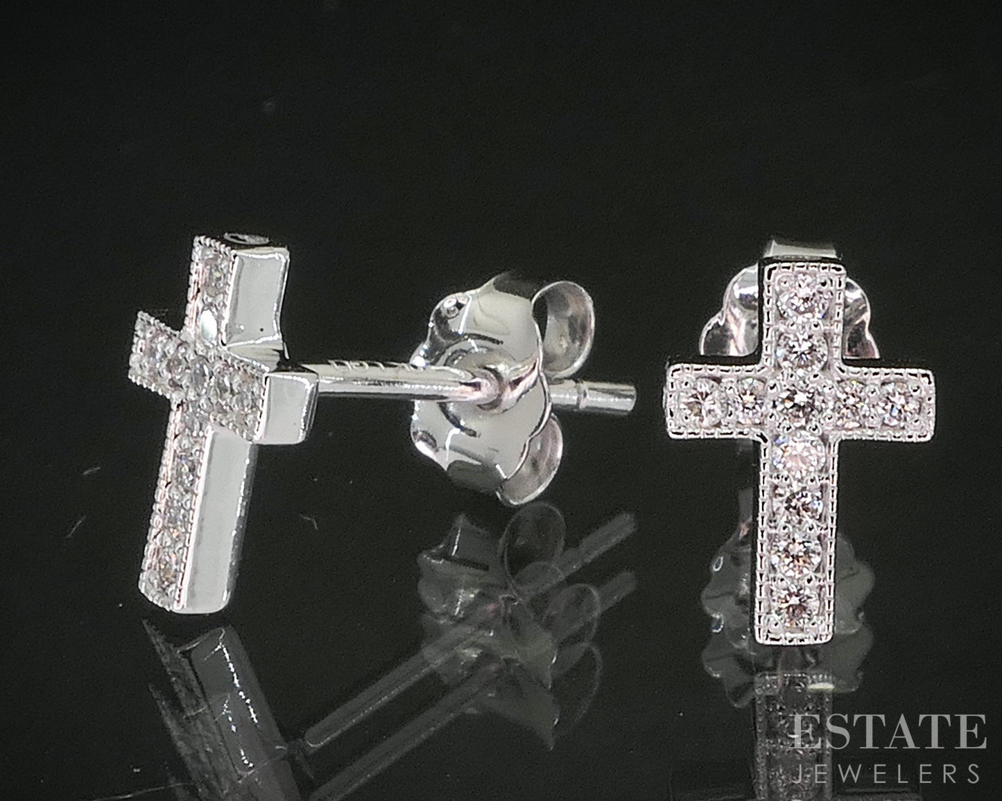 10k White Gold Lab Created .13ctw Diamond Cross Stud Earrings i19940