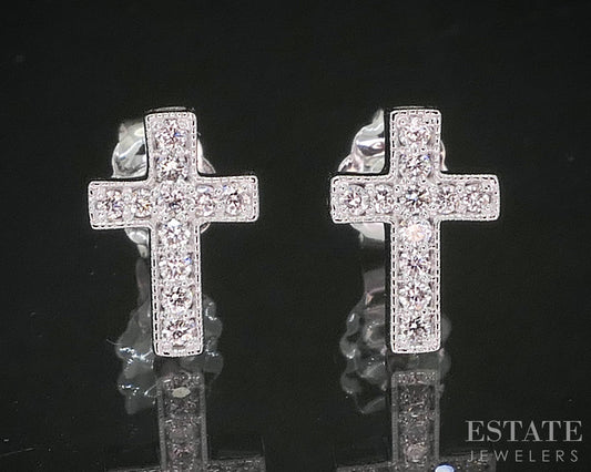10k White Gold Lab Created .13ctw Diamond Cross Stud Earrings i19940
