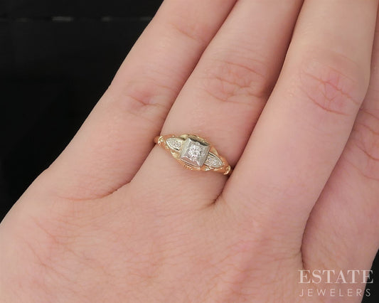 Antique 14k Yellow Gold Natural .07ctw Diamond Engagement Ring 1.2g i19990b