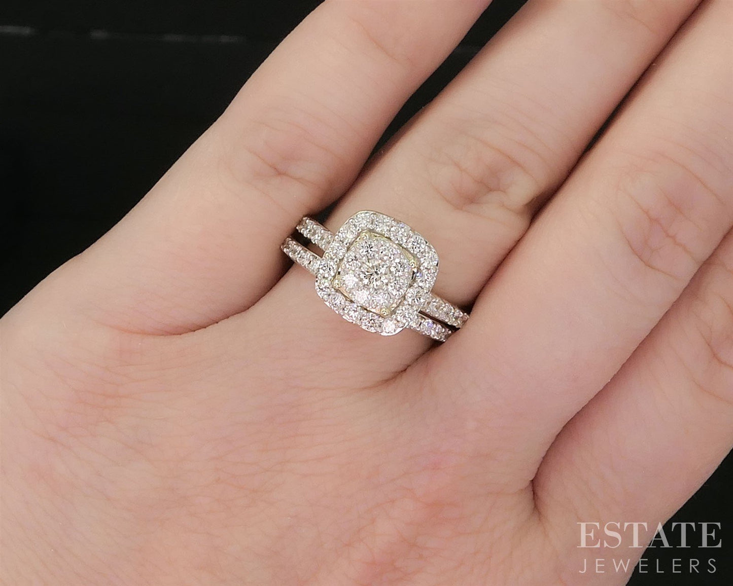 10k Yellow Gold Lab Created .78ctw Diamond Cluster Wedding Set 5g i19987b