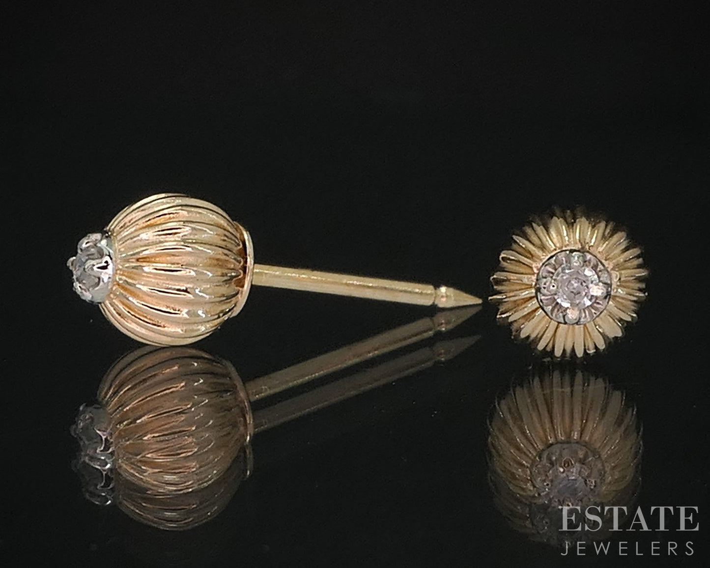 14k Yellow Gold Round Natural Diamond 5mm Ball Stud Earrings i19979b