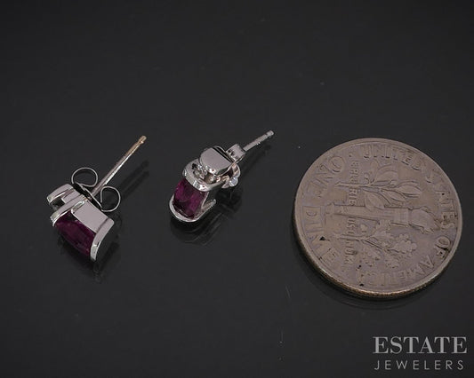 14k White Gold Natural Ruby & Diamond Halo Stud Earrings 1.6g i19989b