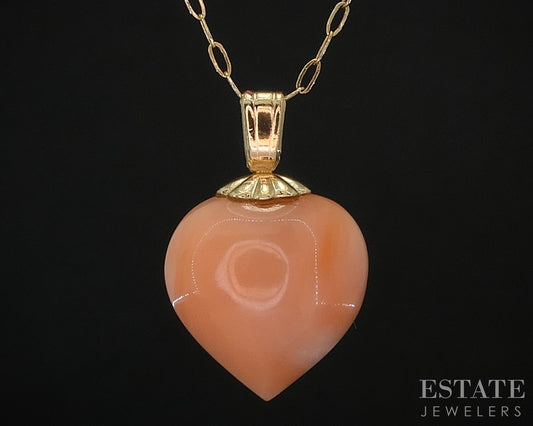 14k Yellow Gold Natural Pink Coral Heart Ladies Necklace 1.5g 16.5"L i19980b