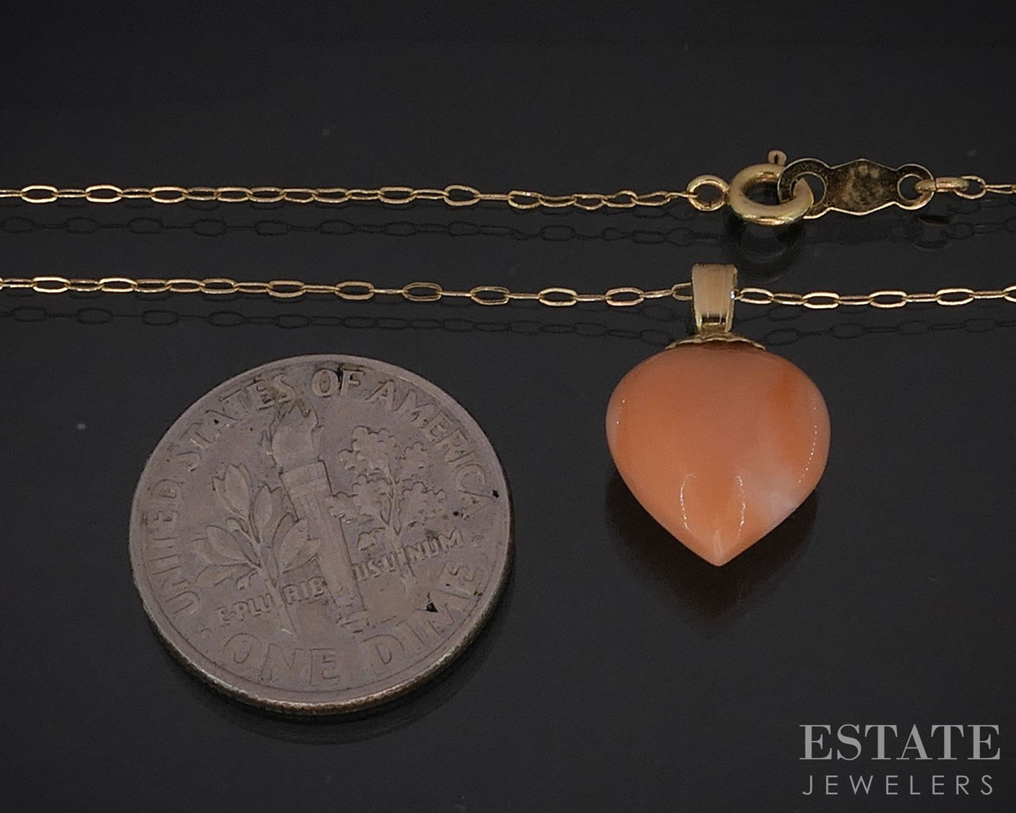 14k Yellow Gold Natural Pink Coral Heart Ladies Necklace 1.5g 16.5"L i19980b