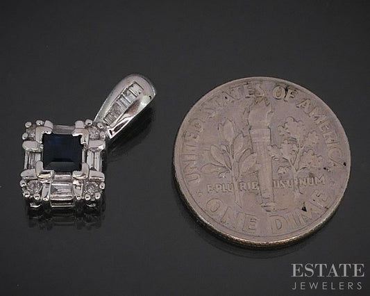 14k White Gold Natural Blue Sapphire & Diamond Ladies Pendant 2g i19982b