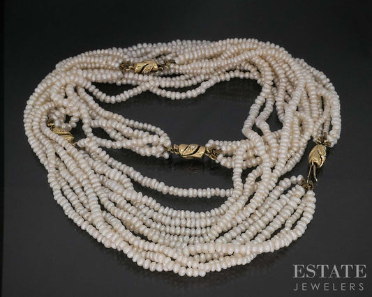 Antique 14k Yellow Gold Diamond Seed Pearl Bracelet Necklace Set i19998b