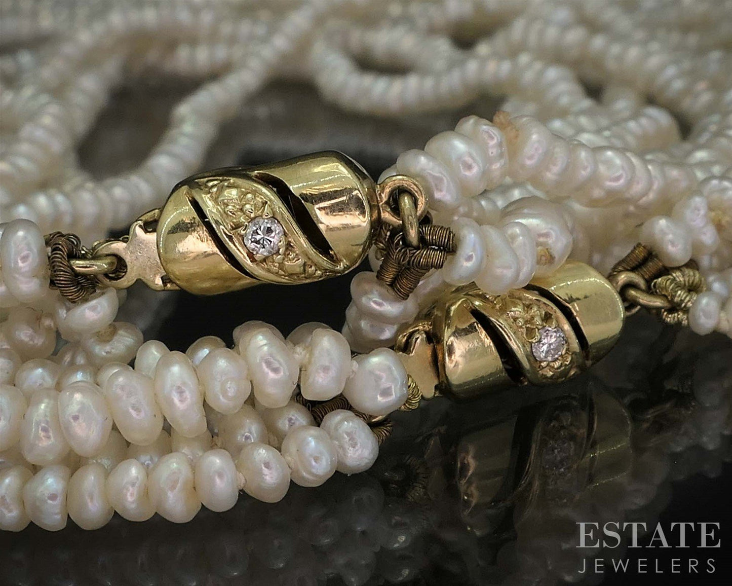 Antique 14k Yellow Gold Diamond Seed Pearl Bracelet Necklace Set i19998b