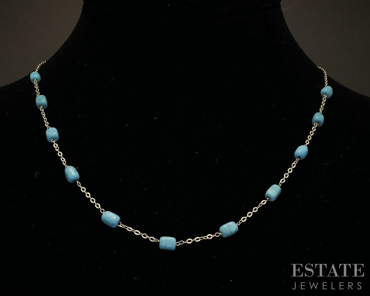 14k Yellow Gold Natural Turquoise Beaded Link Necklace 2.7g 18"L i19992b