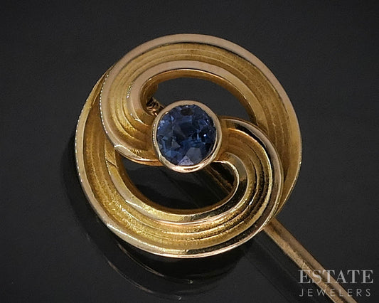 Antique Art Nouveau 14k Yellow Gold Blue Sapphire Stick Pin 1.7g i19995b