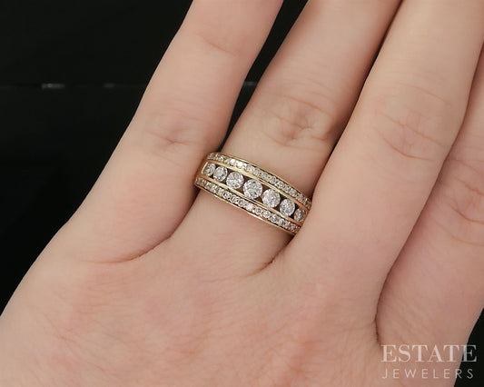 14k Yellow Gold Round Natural .87ctw Diamond Ladies Band Ring 4.5g i19999b