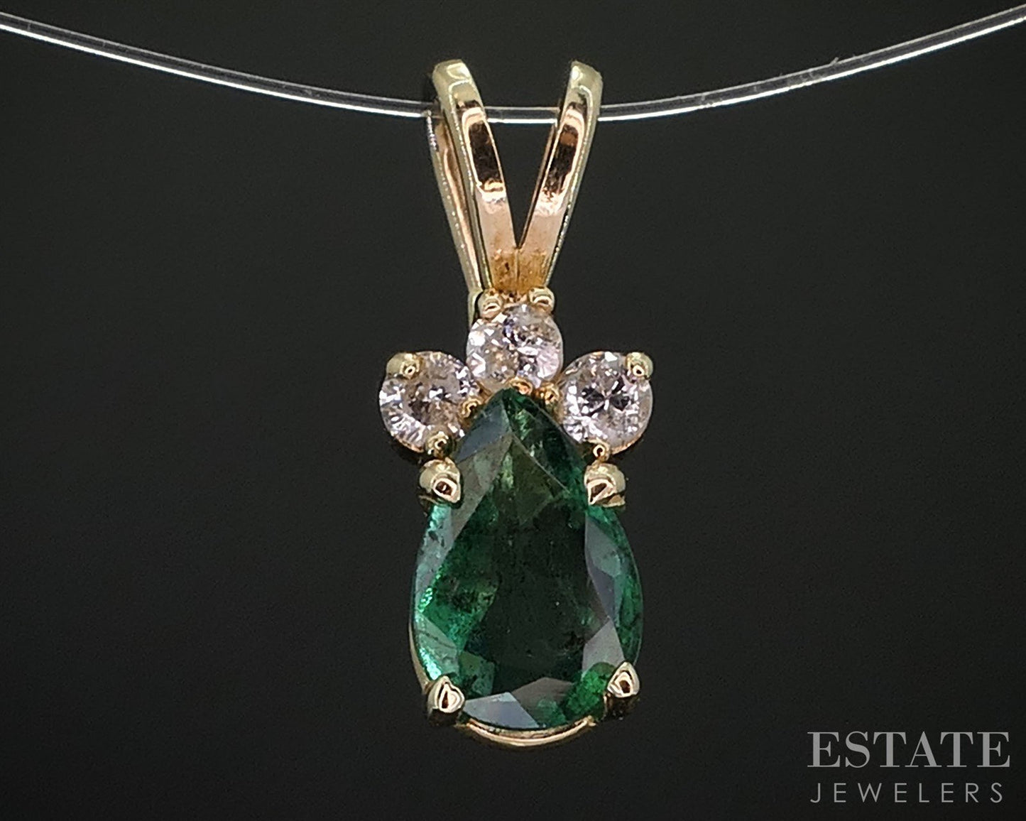 14k Yellow Gold Pear Natural Emerald & Diamond Pendant 0.5g i19996b