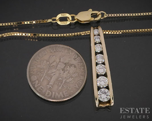14k Yellow Gold Natural .50ctw Diamond Ladder Style Necklace 5.1g 20"L i19964b