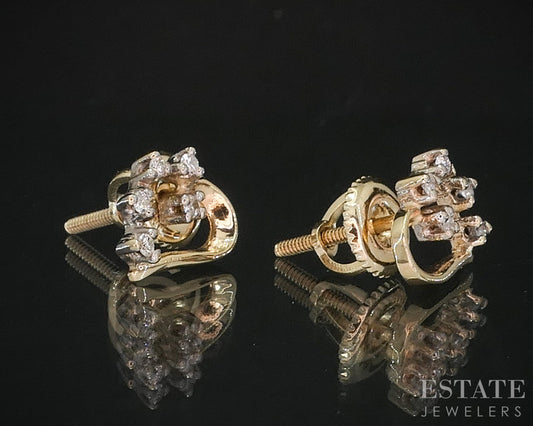 14k Yellow Gold Natural .10ctw Diamond Heart Screw Back Earrings i19977b