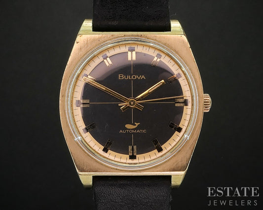 Vintage 1970 Bulova Seaking Whale Black Crosshair Dial Mens Watch i20006