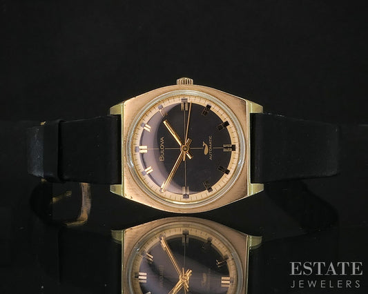 Vintage 1970 Bulova Seaking Whale Black Crosshair Dial Mens Watch i20006