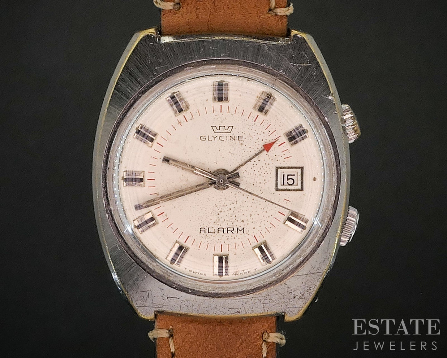 Vintage Glycine Alarm Date 396.134 Stainless Mens Watch i20001