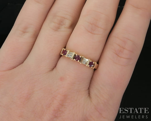 14k Yellow Gold Natural Ruby & Diamond Ladies Band Ring 3.0g i19969b