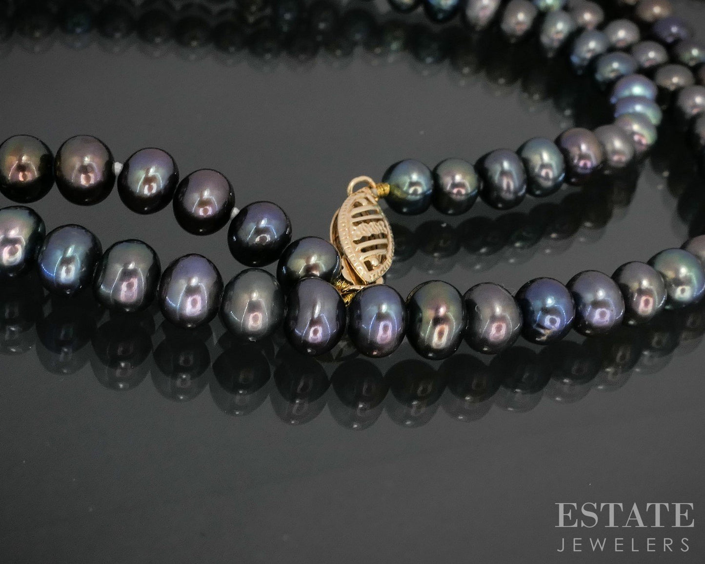 14k Yellow Gold 5mm Cultured Black Pearl Ladies Jewelry Set i19972b