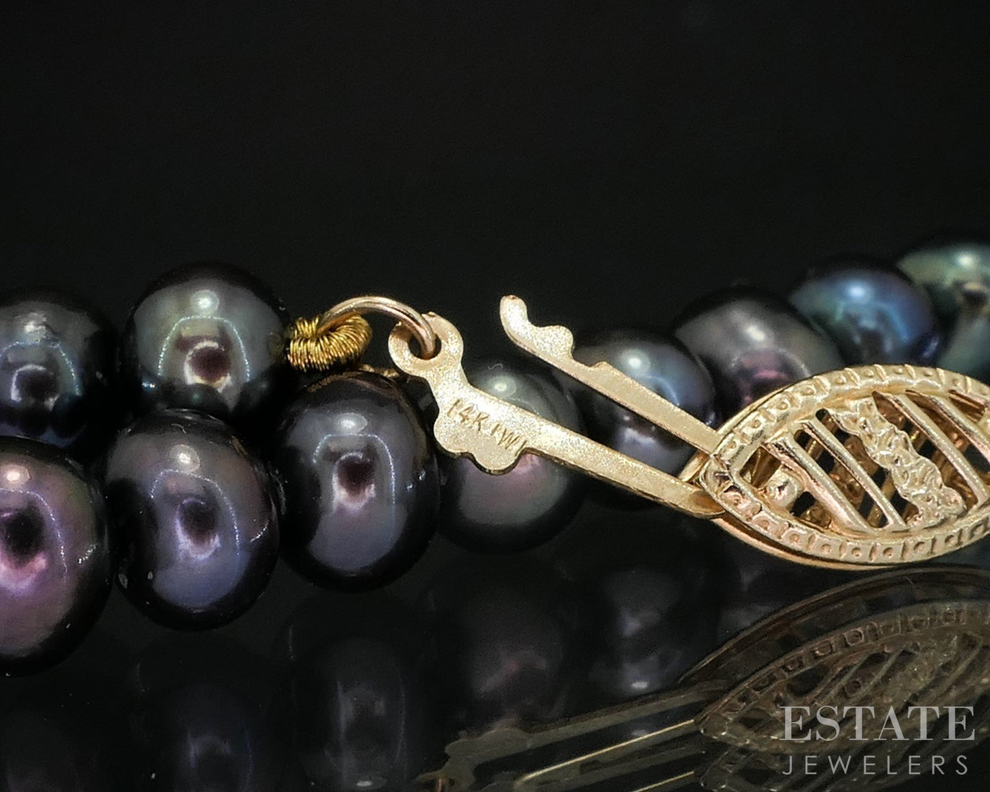 14k Yellow Gold 5mm Cultured Black Pearl Ladies Jewelry Set i19972b