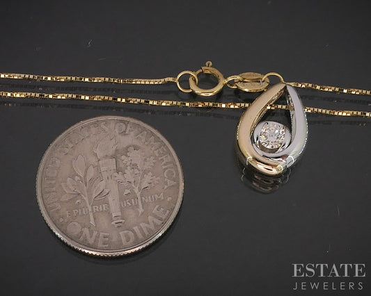 10k Yellow & White Gold Sirena .12ct Diamond Teardrop Necklace 2g 18.5"L i19967b