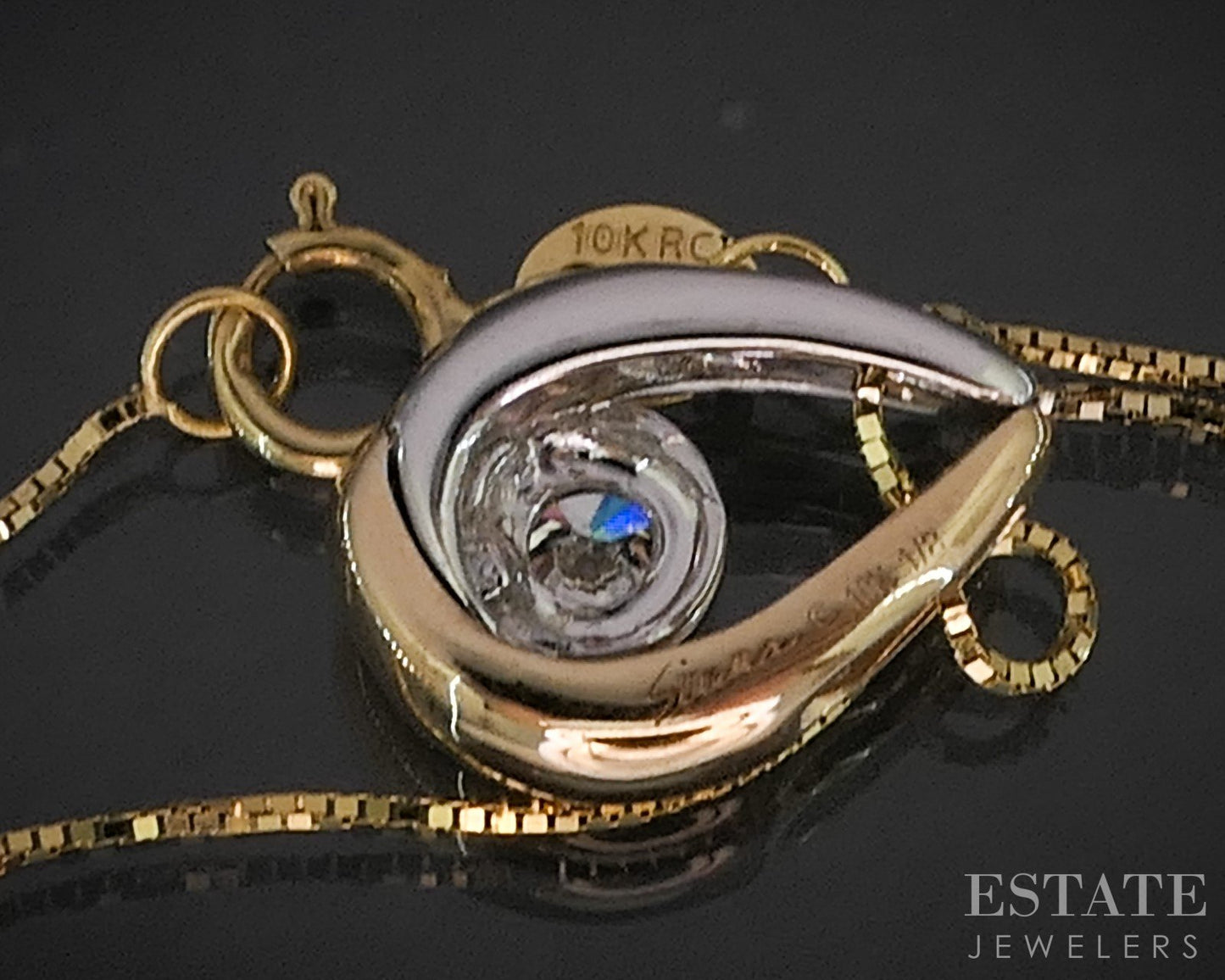 10k Yellow & White Gold Sirena .12ct Diamond Teardrop Necklace 2g 18.5"L i19967b